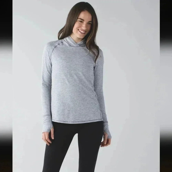 Lululemon Warm Your Core Long Sleeve TeeTonka Stripe Heathered Slate White - Picture 3 of 10